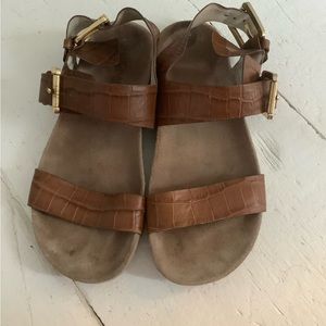 Michael Kors size 6 leather sandal gold buckles gently worn